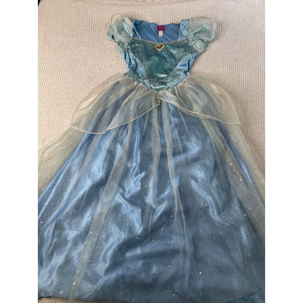 Disney Cinderella Princess Costume Dress Blue Glitter Tulle Girls Size 7/8